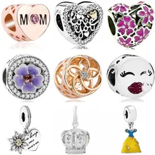 Estilo Simple esmalte vestido casa pluma oso labios letra corazón perlas ajuste Pandora dijes pulseras para mujer fabricación de joyas(China)