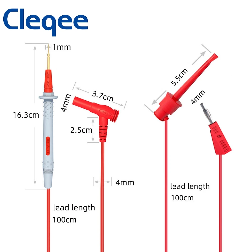 Cleqee Universal Needle Tip Test Probe Leads Kit Banana Plug To Test Hook Clips Cable Automotive Tool For Multimeter Electronics
