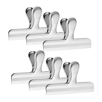 

6 Pack Stainless Steel Chip Bag Clips, 4.7 Inch Width,for Coffee Food Bread Bags, Kitchen Home Office Usage - silver
