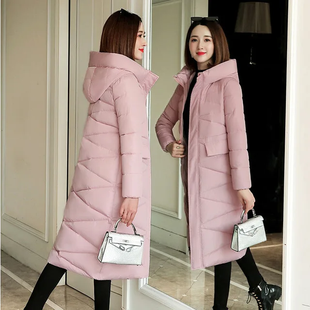 Меховая парка с капюшоном casaco feminino, Женская куртка, пальто размера плюс, зимняя куртка для женщин, повседневный пуховик с хлопковой подкладкой - Цвет: Pink