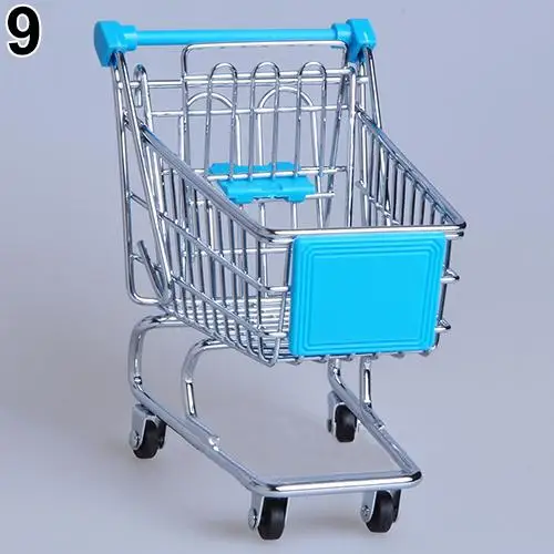 Супермаркет ручная тележка мини-корзина настольная украшение для хранения игрушек подарок - Color: Sky blue