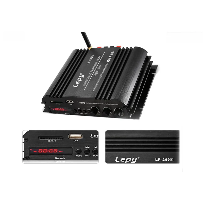 Цифровой плеер Lepy с Bluetooth 2 канала 45 Вт Hi Fi стерео аудио поддержка SD USB FM MP3 DVD без