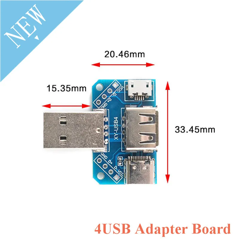 Плата адаптера USB со штекером на гнездо Micro Type-C Type-A 4P 2 54 мм плата USB4 54-4P