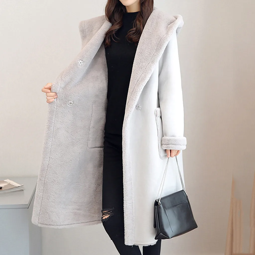 Новинка, зимнее теплое пальто, женское Шерстяное приталенное однобортное шерстяное пальто, зимняя куртка, женское меховое пальто, куртки для женщин#3