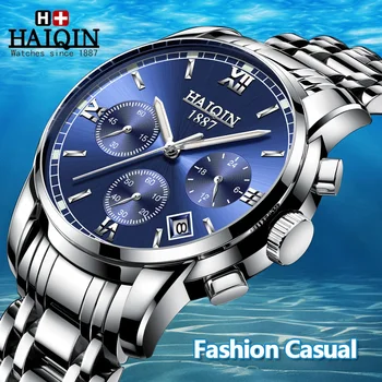 

New HAIQIN Quartz Business Men's Watches Top Brand Luxury Sports Wristwatch Waterproof Stainless Steel Chronograph reloj hombre