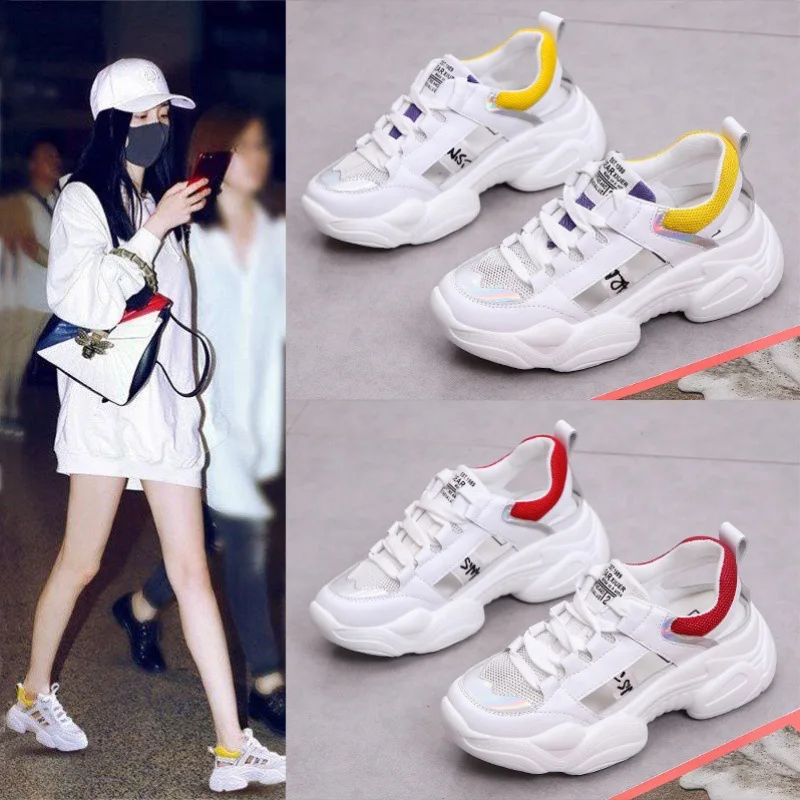 

2019 Ozhouzhan Spring And Summer New Style Bright Surface Thick Bottomed Hollow out Breathable Sports Casual Sports Daddy Shoes