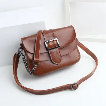 

New Style WOMEN'S Leather Bags Retro Oil Wax Cowhide Chain Square Sling Bag Hand Shoulder Cross-body Small Bag