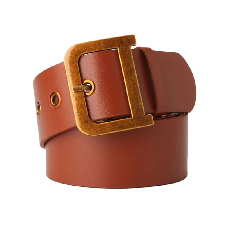 

Women's Retro Jeans Belt Casual Gold D Buckle Wide Belt Fashion Dress Punch Belt
