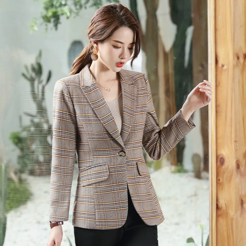 

Women's professional blazer 2019 new long-sleeved plaid ladies jacket high quality Temperament Slim Office Women's Suit Winter