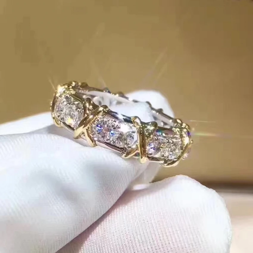 Croce 10K Gold 4Mm Lab Diamond Ring 925 Sterling Silver Fidanzamento Fedi Nuziali Anelli Per Donna Uomo Party Dropshipping Jewelry