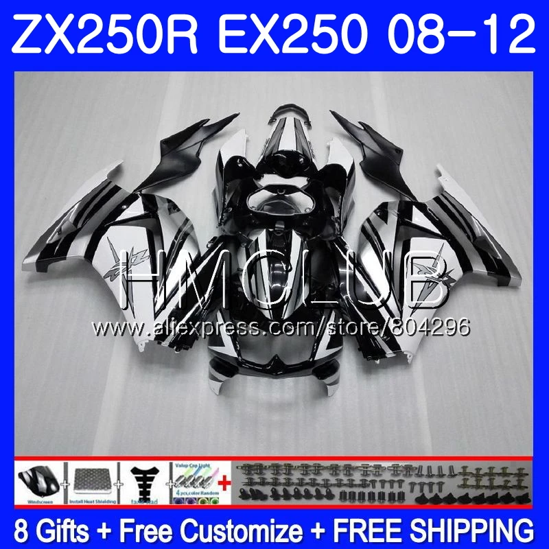 Средства ухода за кожей для KAWASAKI NINJA EX250 ZX250R 2008 2009 2010 2011 2012 9JK. 10 ZX 250R ZX-250R EX 250 Серебряный черный 08 09, 10, 11, 12, обтекатели