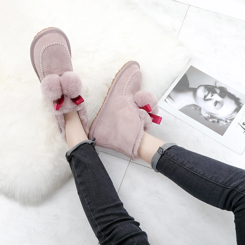 Top Quality Women Snow Boots Genuine Leather Natural Fur Winter Boots Women's Fashion Ankle Boots Women Shoes Wool Warm Boots