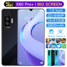 Nowy X60 PRO 7.5 Cal duży ekran z systemem android inteligentny telefon 128/256GB Face ID Sual SIM + karta Micro SD 10 rdzeń 5800mAh telefon komórkowy MTK6598