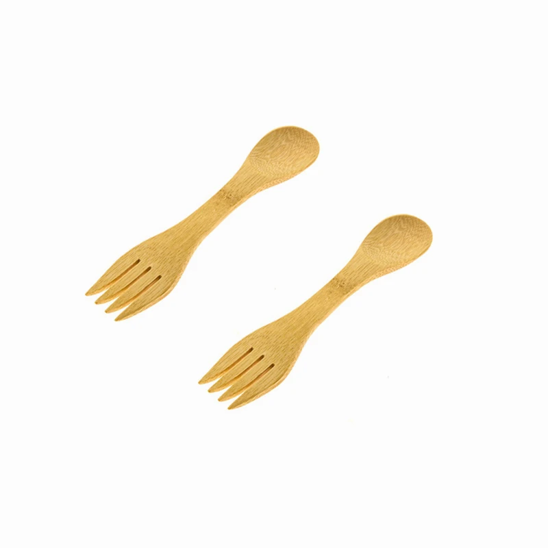 Многоразовые бамбуковые Spork с твист из нержавеющей стали питьевой соломы ноль отходов бамбуковая посуда 2 в 1 бамбуковая Ложка деревянная вилка To-go - Цвет: 2pcs sporks