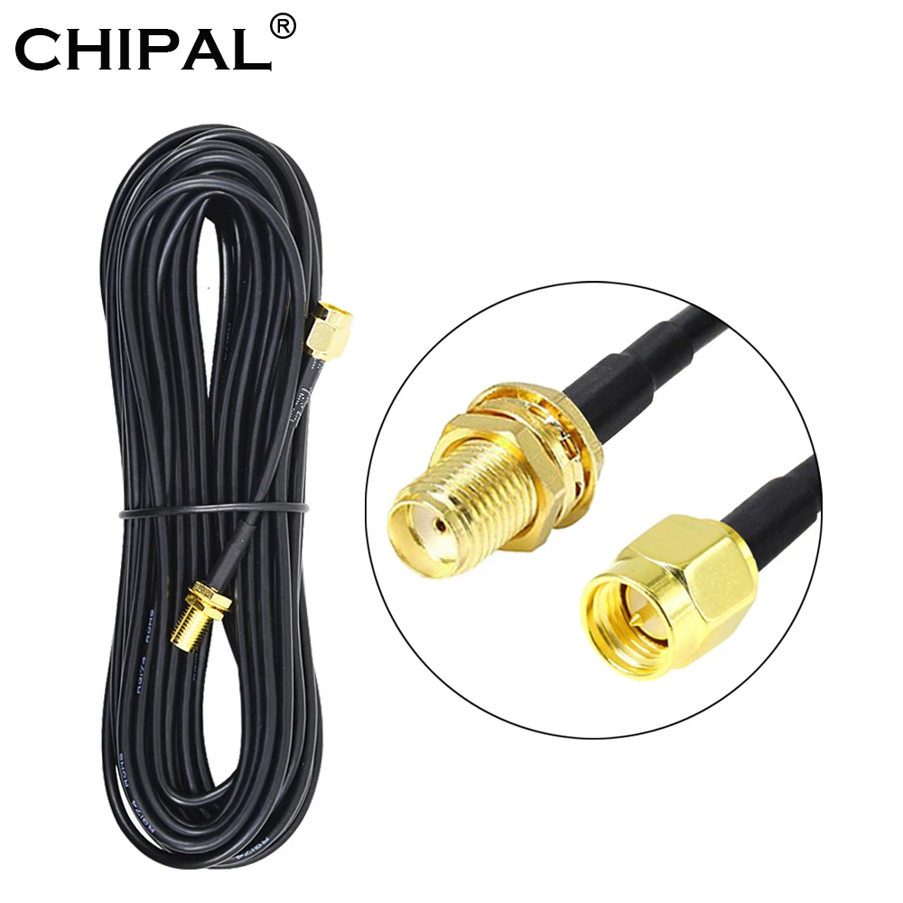 CHIPAL 10M 15M 20M RG174 Feeder Wire SMA Male to Female Antenna Extension Cable for Coax Coaxial WiFi Network Card Router Bridge