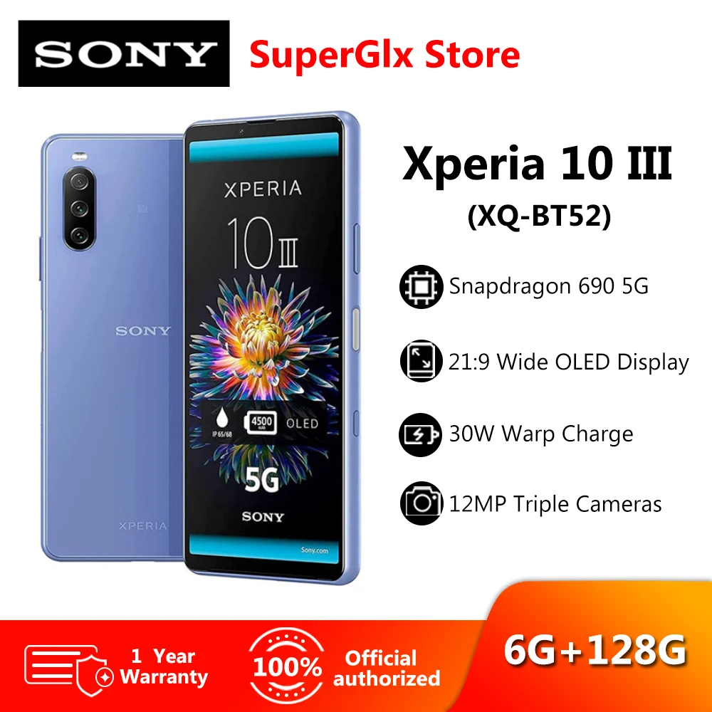 Оригинальный Смартфон Sony Xperia 10 III 5G 6 0 дюймов ГБ ОЗУ 128 Гб ПЗУ Восьмиядерный 4500 мАч