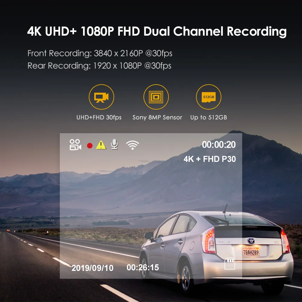 Видеорегистратор A129 Pro Duo VIOFO 4K двойной Ultra HD с функцией ночного видения GPS и