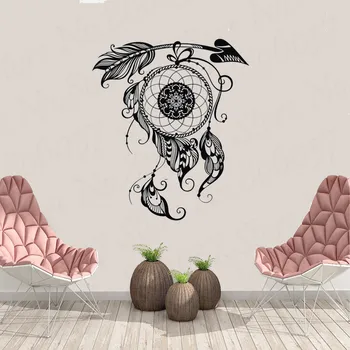 

DreamCatcher Wall Decal Amulet Feather Vinyl Sticker Wall Art Yoga Studio Decor Design Meditation Room Boho Decal WL1739