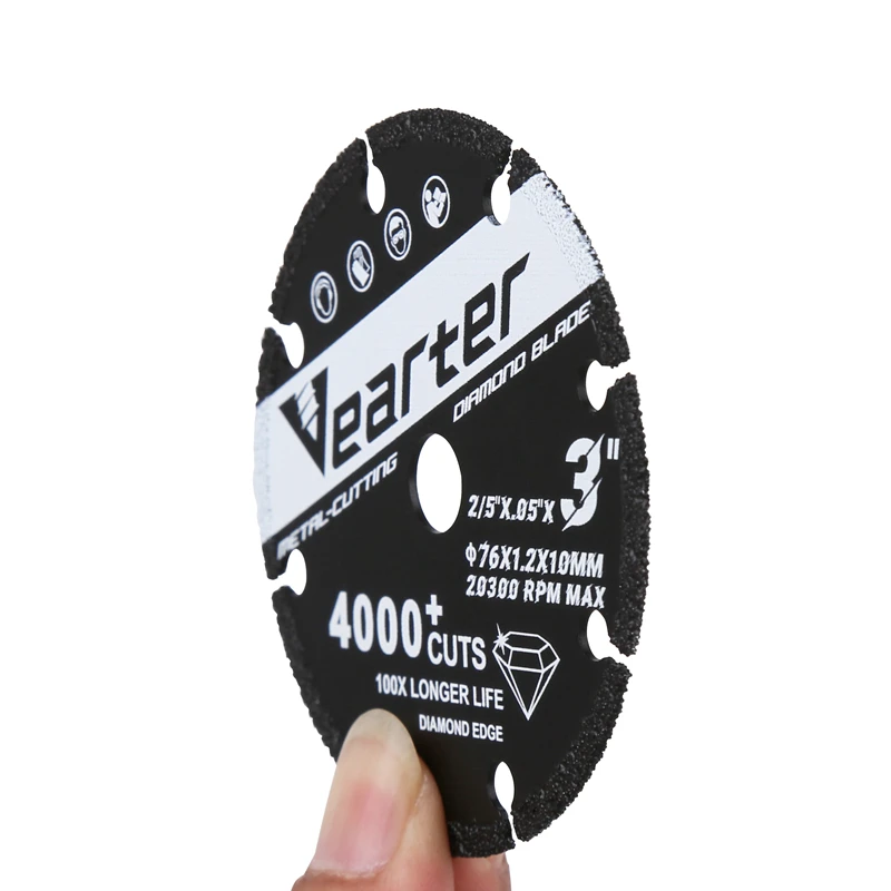 Vearter 76mmX10mm Vacuum Brazed Diamond Cutting Disc 3''X2/5'' Wheel Saw Blade For Metal Rebar Cast Iron and Stainless Steel