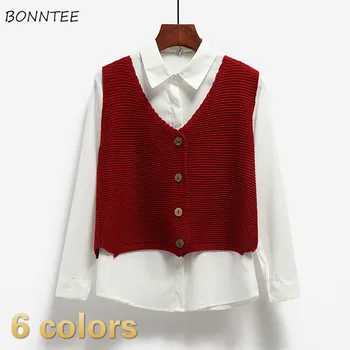 

Sweater Vest Women Solid Knitting Single Breasted V-neck Sleeveless Korean Style Trendy Leisure Casual Vintage Womens Streetwear