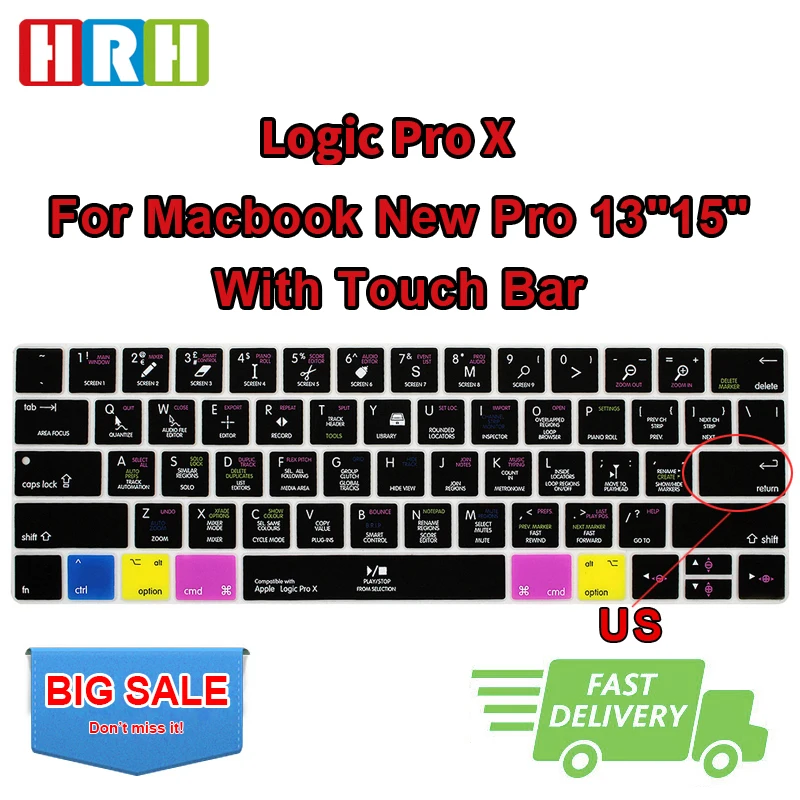 Силиконовые чехлы для клавиатуры HRH Logic Pro X Macbook 13 дюймов A1706 15 A1707 A2159 сенсорная
