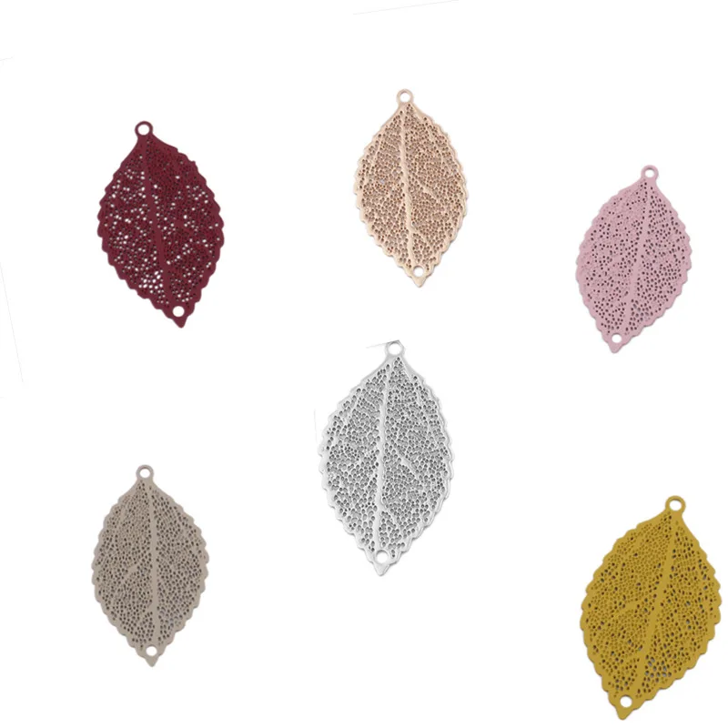 

DoreenBeads Copper Filigree Stamping Connectors Leaf Style Silver Tone Colorful Jewelry DIY Findings Charms 25mm x 14mm, 10 PCs