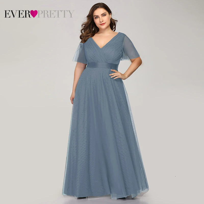 EP07962DN-Tulle Вечерние платья размера плюс Ever Pretty EP09890, элегантное шифоновое вечернее платье с v-образным вырезом и оборками, вечернее платье, платье для вечеринки, Robe De Soiree - Цвет: EP07962DN-Tulle