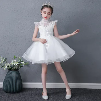 

2020Summer Luxury New Children Little Girls Embroidery Lace Birthday Wedding Party Princess Mesh Dress Baby Model Show Dress