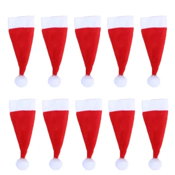 

10PCS Christmas Bottle Hat Portable Simple Nonwoven Cutlery Pouches Silverware Bags Knives Forks Hat for Festival Party