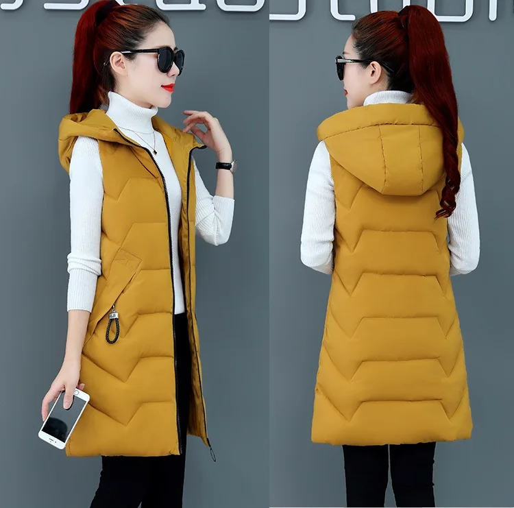 UHYTGF down jacket autumn winter vest womens hooded casual plus size vests jacket Pure color wild warm Parker vest waistcoat 339