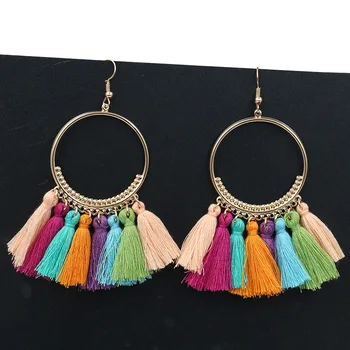 

Bohemia Big Round Pendant Earrings for Woman Geometry Fanshape Multicolor Tassel Statement Dangle Earrings Jewelry Accesories