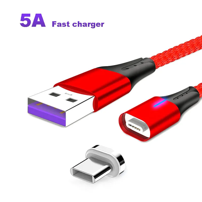 

5A Magnetic Micro USB Cable For iPhone Samsung Fast Charging Data Wire Cord Magnet Charger USB Type C 1m Mobile Phone Cable