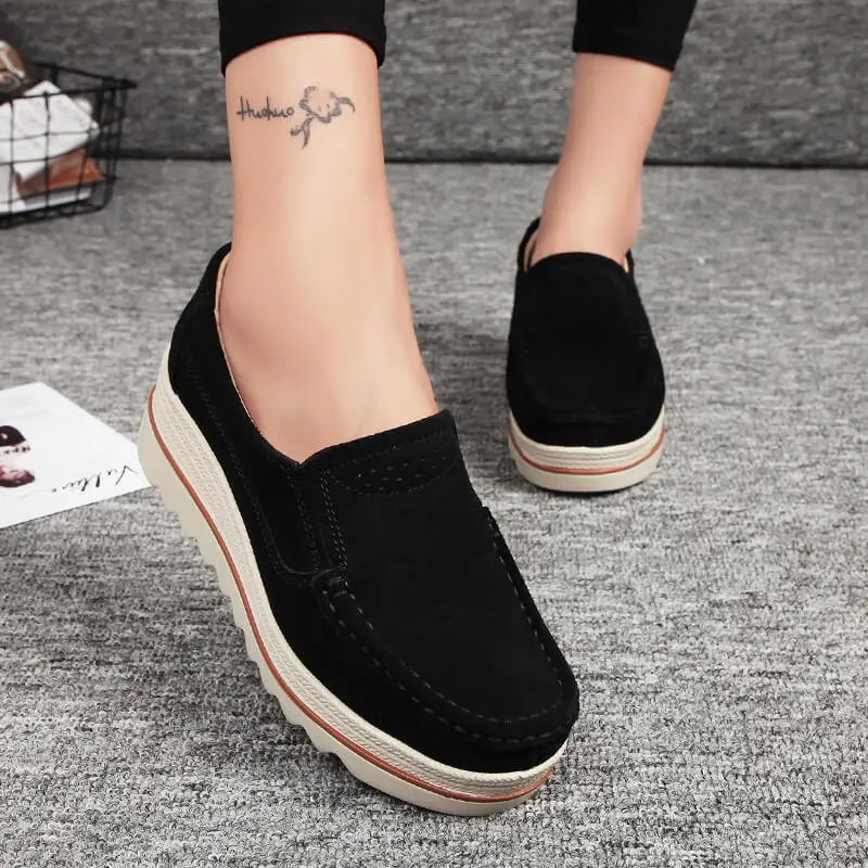 Spring New Women's Flat Shoes Platform Sports Shoes Large 35-42 Leather Suede Women's Casual Shoes Women's Crawling Shoes
