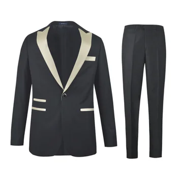 

Black Men's Suits golden Peak Lapel One Button Business Wedding Groom Formal 2pcs