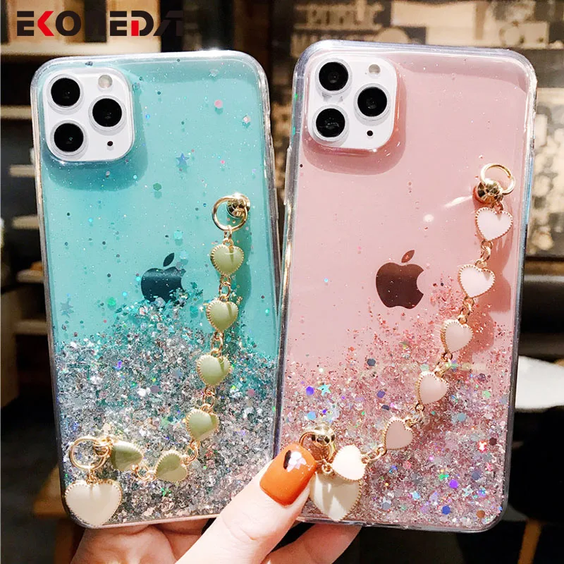 

EKONEDA Glitter Bracelet Case For Samsung Galaxy S20 Ultra S10 S9 S8 Plus Note 8 9 10 Pro Wrist Strap Chain Case Cover