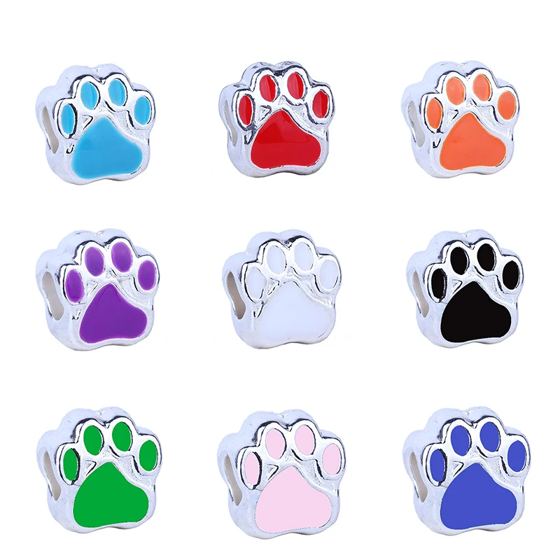 2 шт./Лот Красочные эмалевые бусины в виде собачьих лап подходят для оригинальных