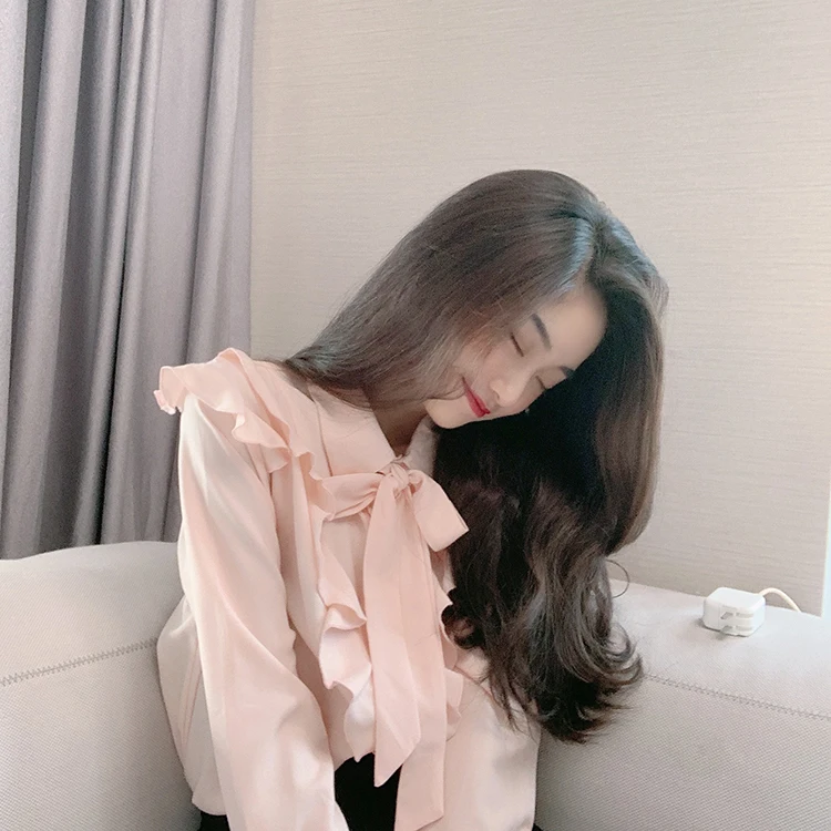 Blusa de mujer; новые женские блузки в корейском деловом стиле элегантные и топы для девочек, детские комплекты осень, банты, гофрированный шифон рубашка женская A5839