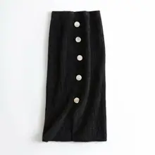 Осенне-зимняя Гибкая эластичная юбка миди с высокой талией, трикотажная Теплая юбка для женщин, однобортные женские юбки saia saias