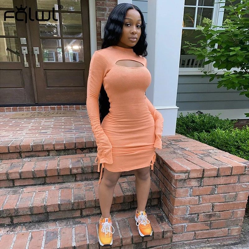 Fqlwl Casual Ribbed Knit Ruched Dress 