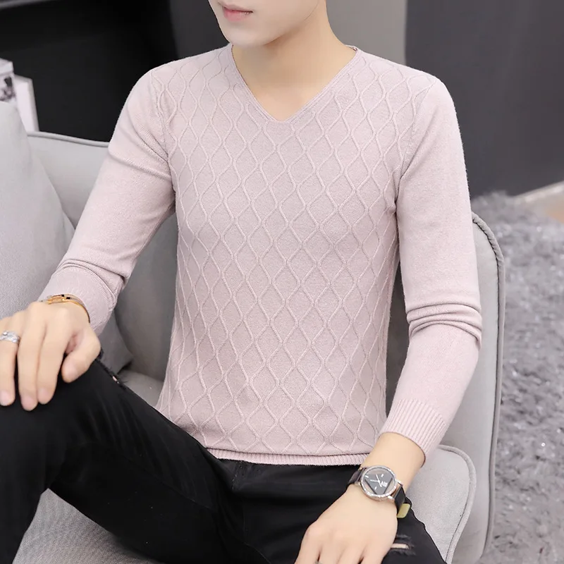 Осенний свитер, пуловеры, тонкий плед, весна и осень, белый, красный, черный, приталенный, v-образный вырез, длинный рукав, темно-синий, розовый, мужские свитера - Цвет: as picture