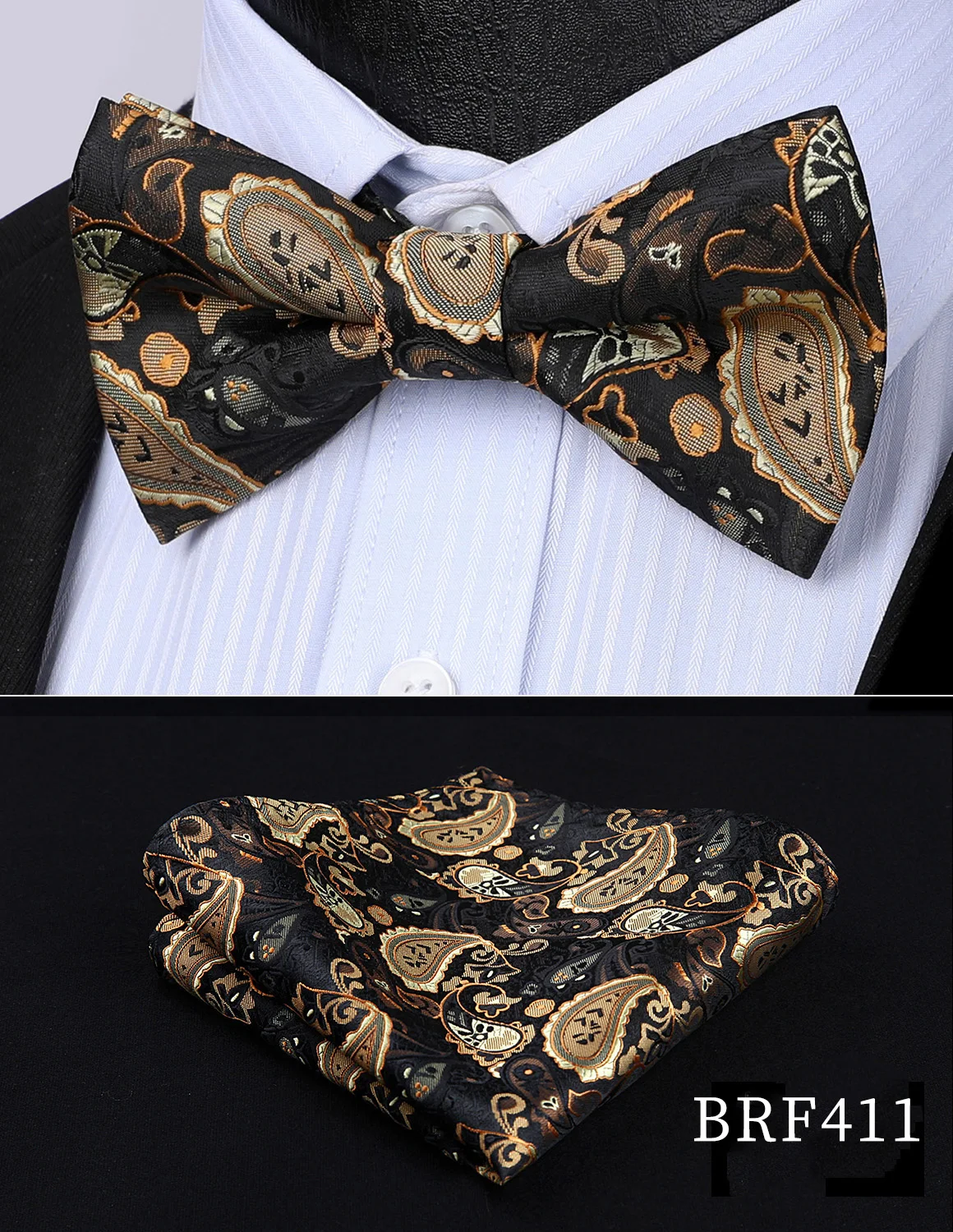 HISDERN Pre Tied Bow Tie Handkerchief Set Pocket Square Floral Paisley Men Adjustable Formal Wedding Party Classic Butterfly - Цвет: BRF411