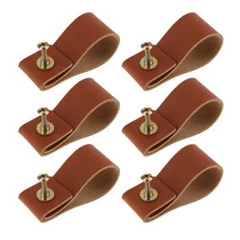 

6x Handmade Leather Cabinet Door Handle Pulls Knob Dresser Drawer Door Handle Kitchen Pulls Knob