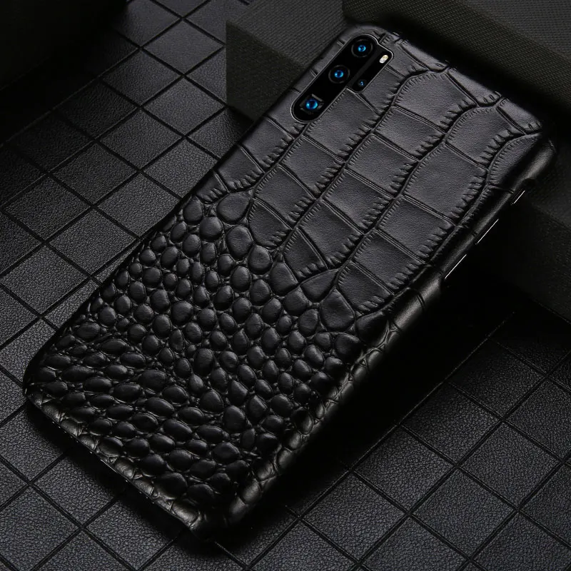 Натуральная Воловья кожа крокодиловая текстура для huawei P30 pro P20 роскошный защитный чехол для huawei mate 20 Lite Honor 9X - Цвет: Черный