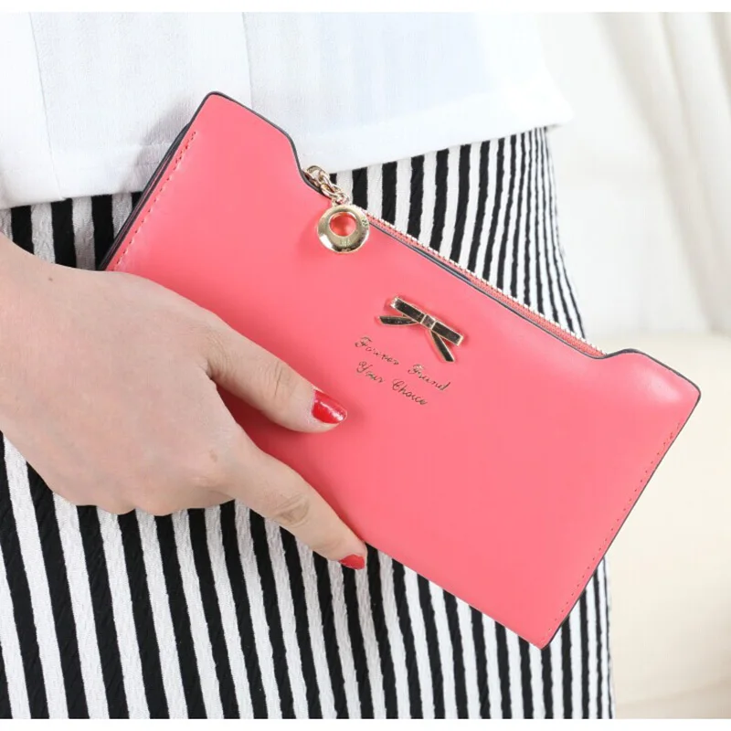 Watermelon Red 1 шт Женский кошелек длинный дизайн бант держатель для монет деньги карты-OPK - Цвет: Watermelon Red