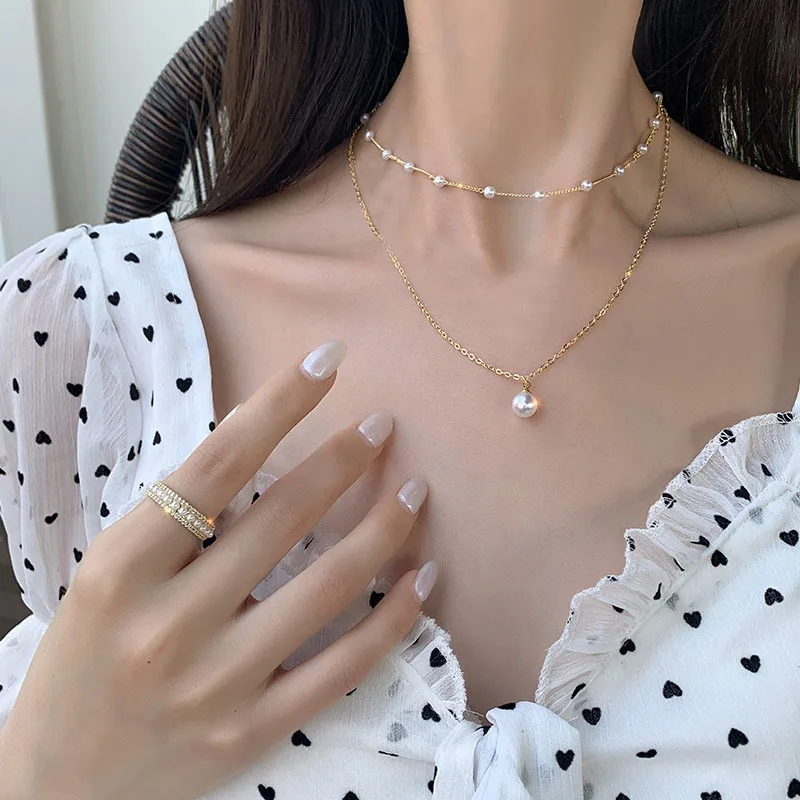 Doce menina colar 2020 moda nova colar selvagem net pérola vermelha duplo colar roupas femininas fabricante vendas valentine