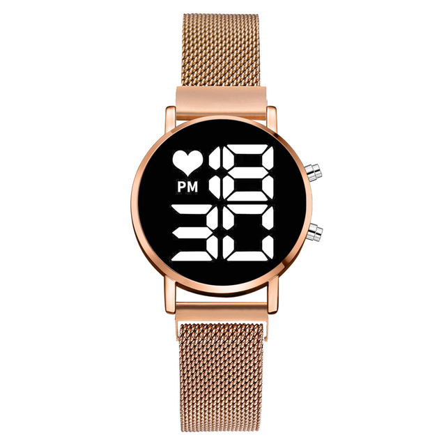 Digital Magnet Watches For Women Rose Gold Dress LED Ladies Quartz Wrist Watch Female Clock Relogio Feminino Dropshipping