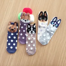 Забавные хлопковые носки в горошек с рисунком собаки из мультфильма; женские теплые милые носки Kawaii Art Happy; корейские дышащие носки; модная повседневная Уличная одежда