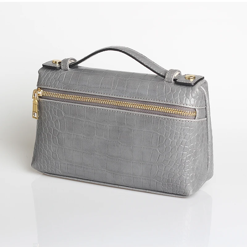 Новая дизайнерская сумка из натуральной змеиной кожи, переносная сумка, маленький клатч из натуральной кожи питона, Женская сумочка, кошелек - Цвет: Croc Gray(L)