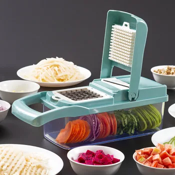 

8Pcs Manual Blade Set Manual Fruits Vegetables Slicer Cutter with Cleaning Brush Storage Box Kitchen Tools Potato Garlic Peeler