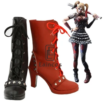 

Batman Arkham Knight Harley Quinn Cosplay Party Shoes Women Black and Red Short Fancy Boots Custom Made
